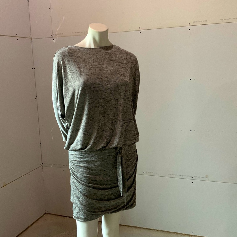 Fun dress.  Hem is just above the knee. Very flattering style.